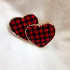 Red Plaid/Buffalo Check Heart Earrings